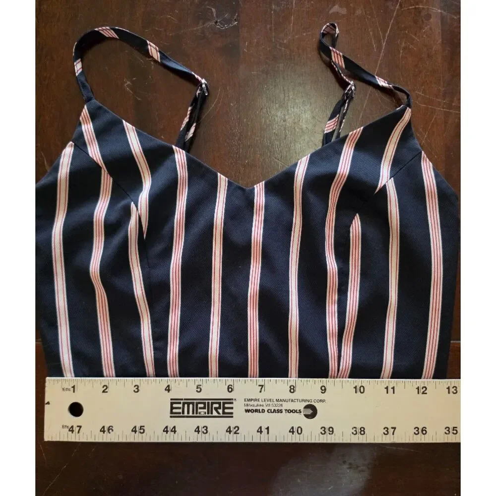 Size S Navy blue and white w/red pinstripe crop top